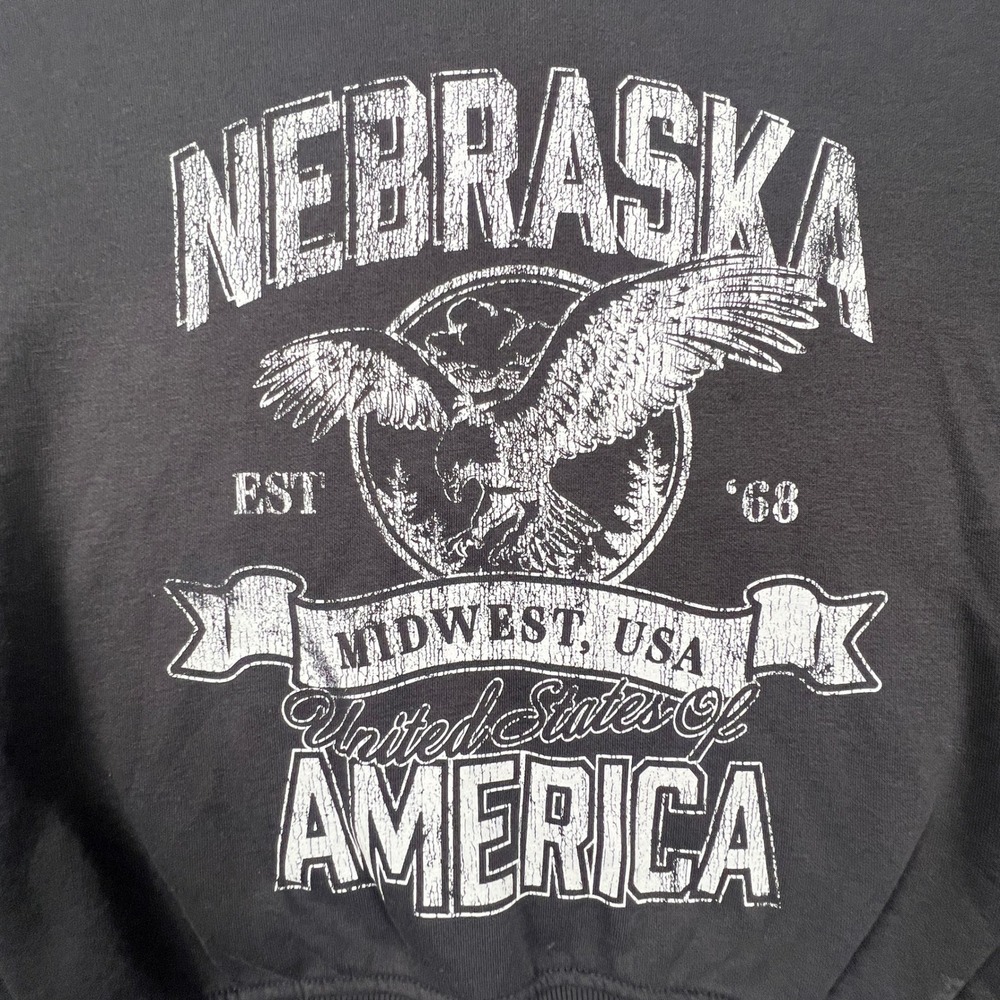 H&M Nebraska Sweatshirt Womens L Black Graphic Eagle Midwest USA Vintage Style